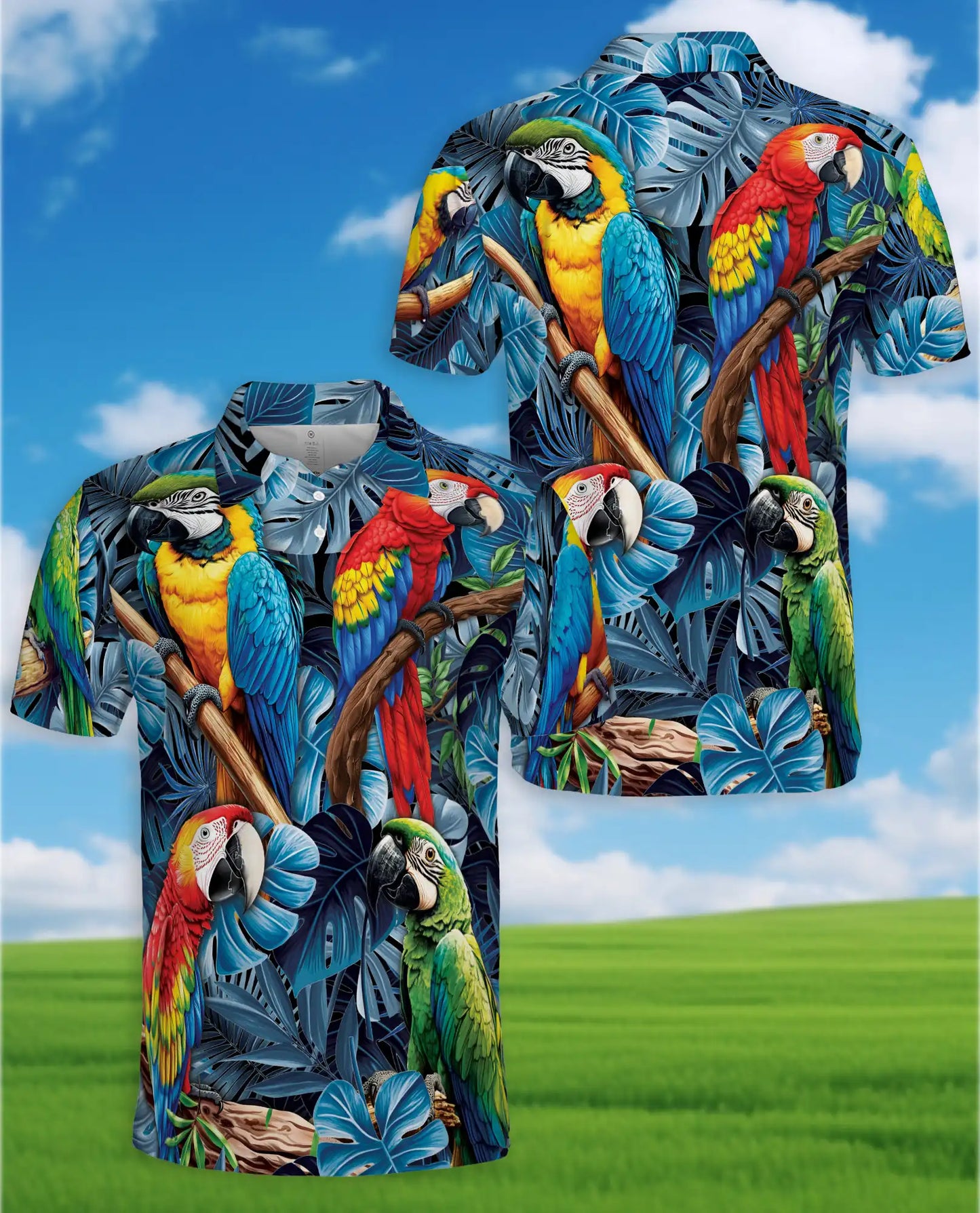 Tropical Parrot Polo Shirt - Colorful Macaw Jungle Style | Netecom
