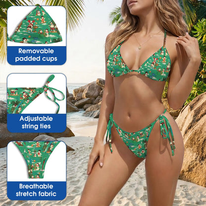 Funny Santa Surfing Bikini Set – Tropical Christmas Two Piece Swimsuit | Netecom