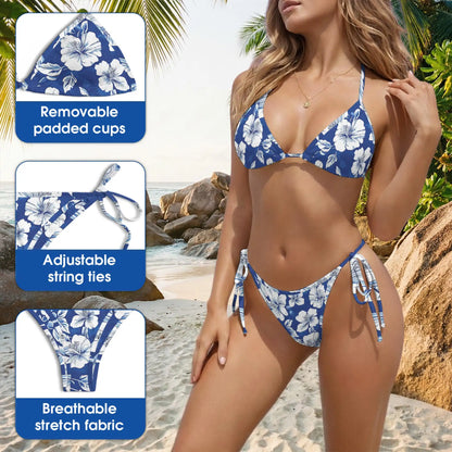Roselle White Bikini Set for Women, Two Piece Swimsuit, Floral Beachwear | Netecom