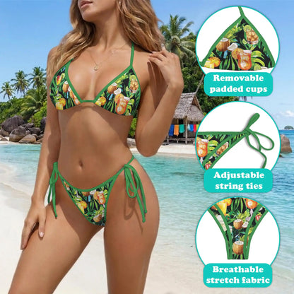 Cocktail And Fruit Bikini Set for Women, Two Piece Swimsuit, Tropical Drink Beachwear | Netecom