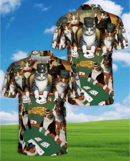 Cat Poker 3D Polo Shirt for Men – Fun Animal Card Game Print | Netecom