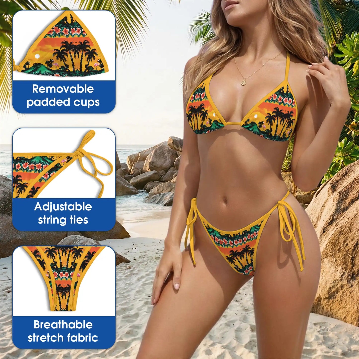 Sunset Flamingo Bikini Set – Tropical Beach Two Piece Swimsuit | Netecom