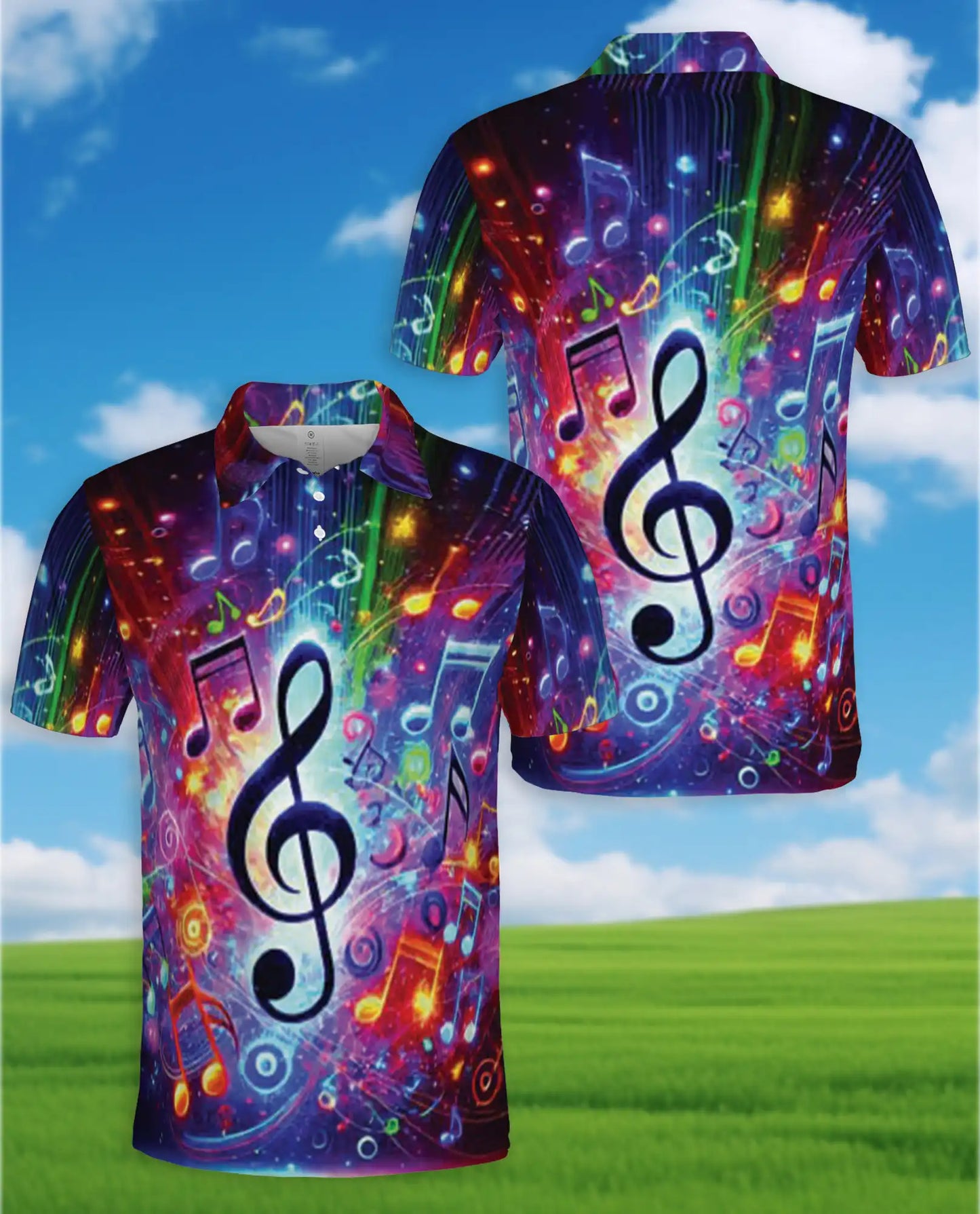 Music Notes Polo Shirt – Colorful Treble Clef Print | Netecom