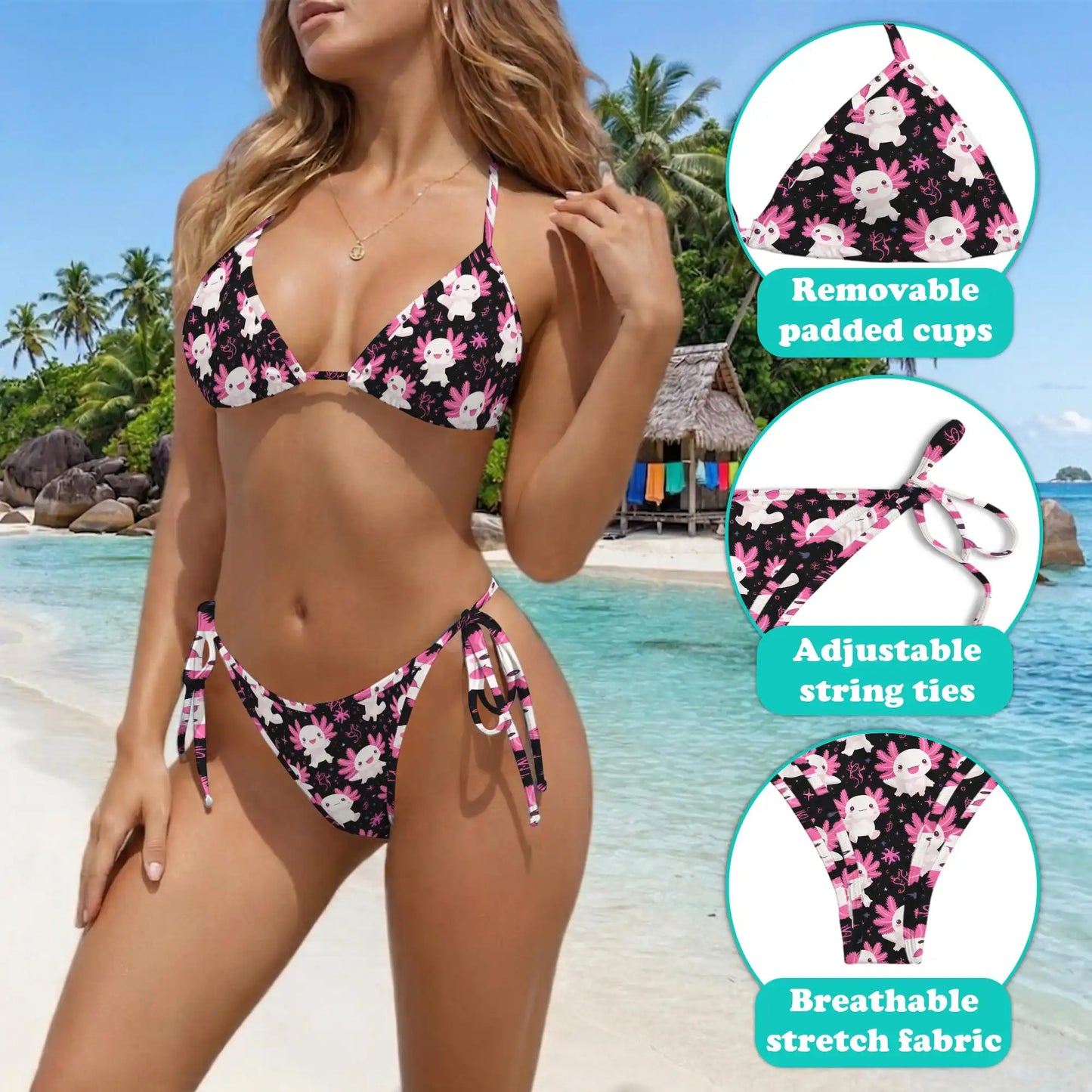 Funny Axolotl Bikini Set for Women, Two Piece Swimsuit, Cute Kawaii Beachwear | Netecom