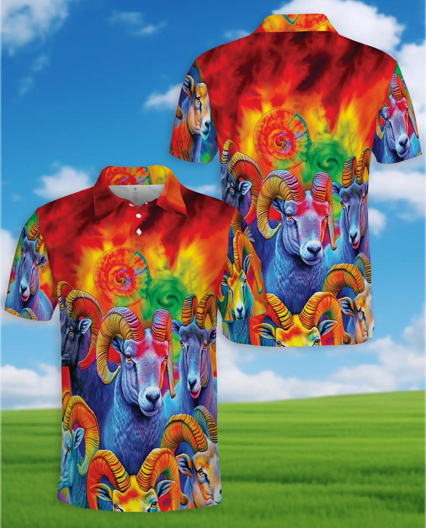 Psychedelic Ram Polo Shirt – Colorful Bighorn Sheep Print | Netecom