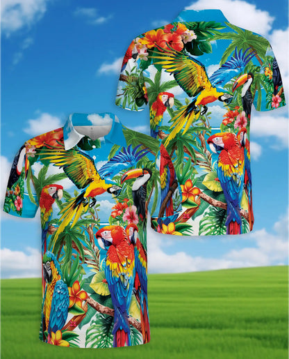 Tropical Parrot Polo Shirt for Men – Jungle Vacation Style | Netecom