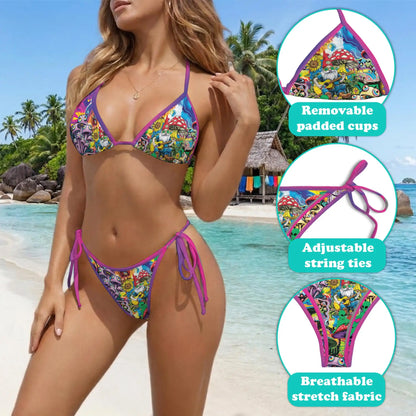 Magic Mushroom Bikini Set for Women, Two Piece Swimsuit, Psychedelic Festival Beachwear | Netecom