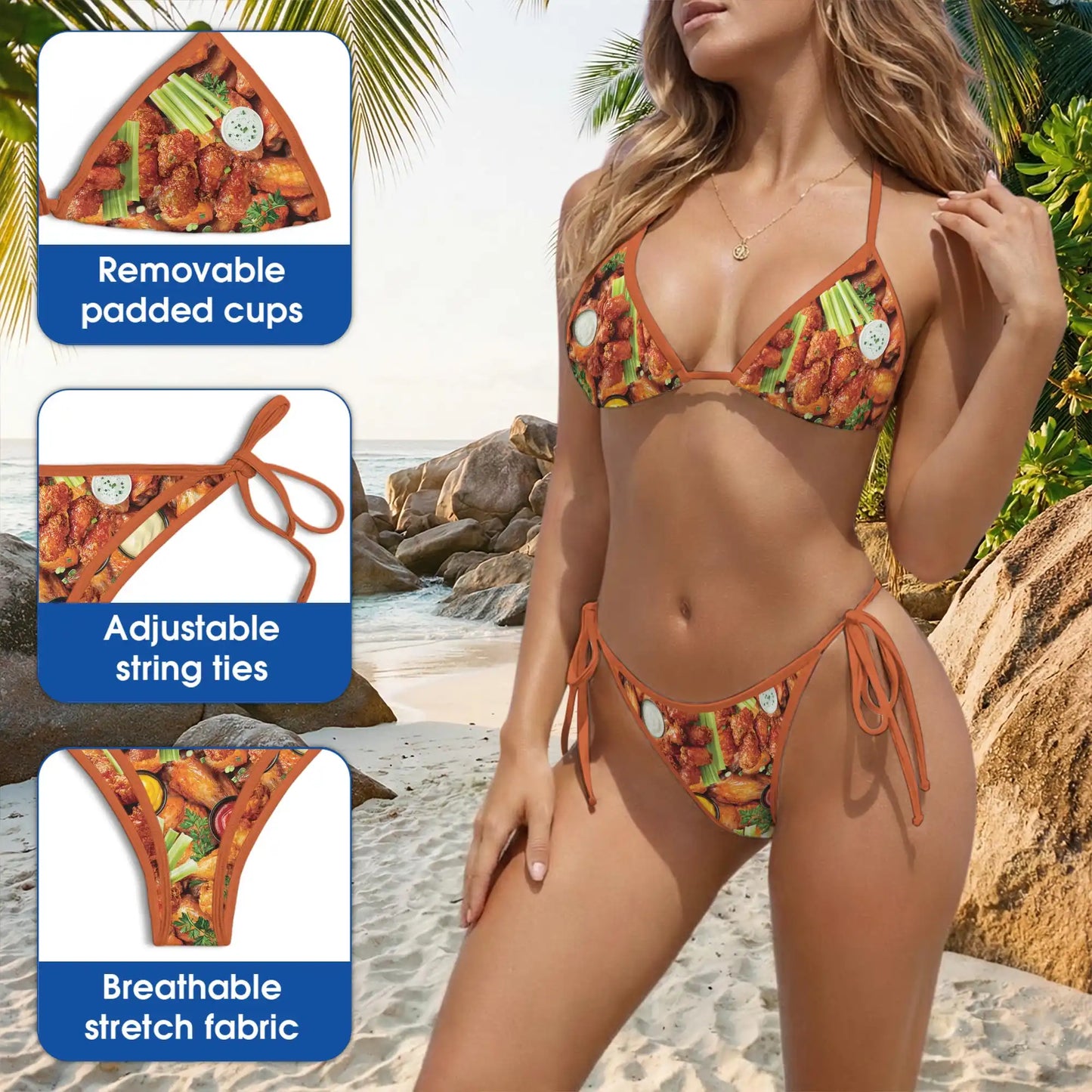 Chicken Wing Bikini Set for Women, Two Piece Swimsuit, Food-Themed Beachwear | Netecom  2. Description