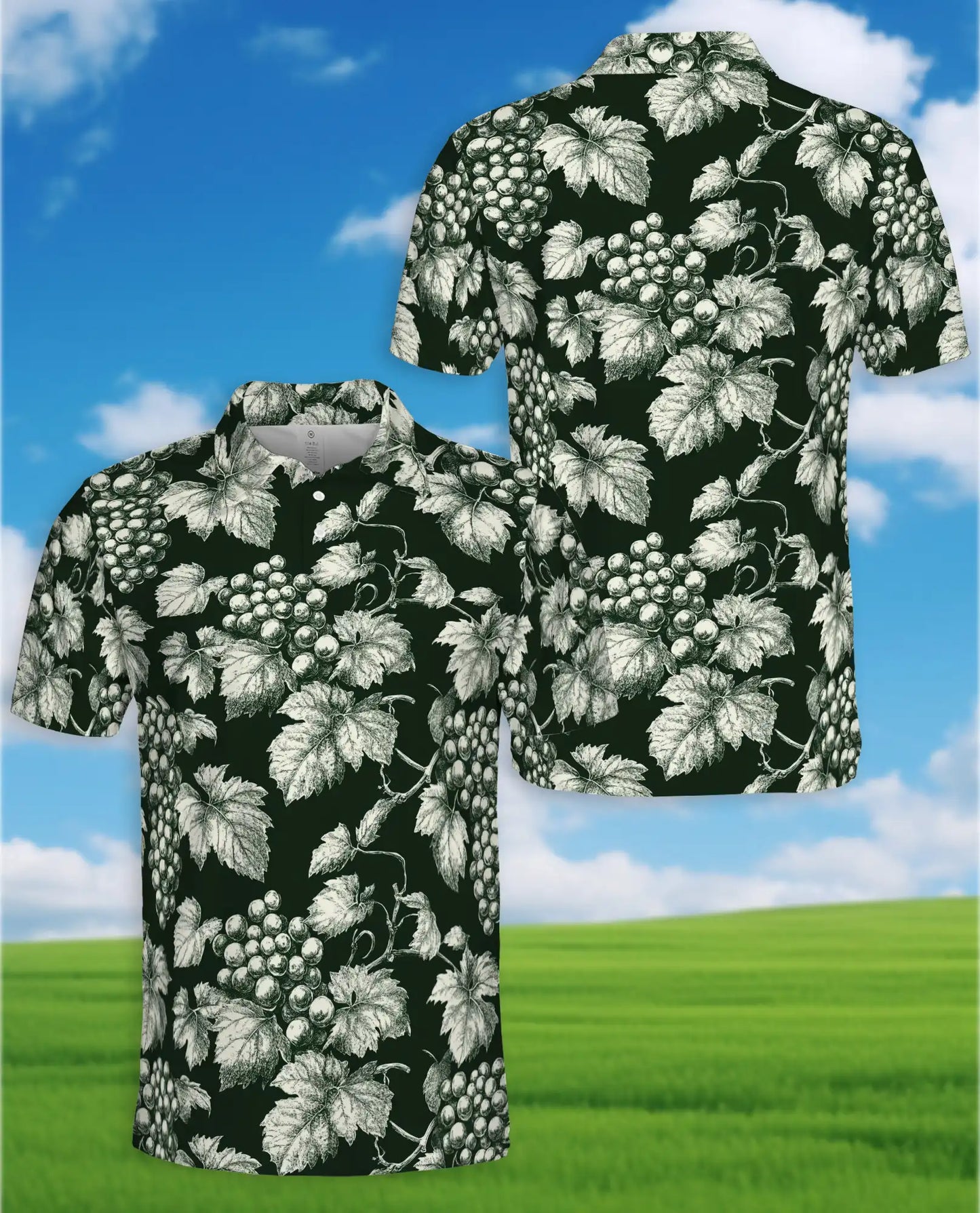 Vintage Grape Vine Polo Shirt - Vineyard Botanical Style | Netecom
