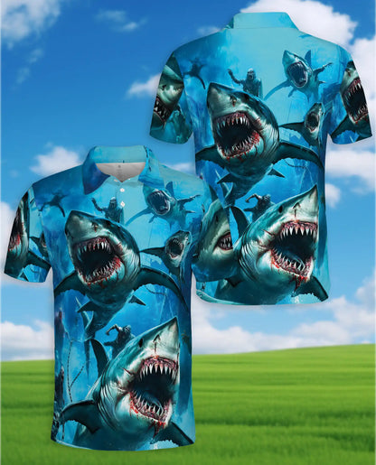 Shark Attack Horror 3D Polo Shirt for Men – Ocean Monster | Netecom