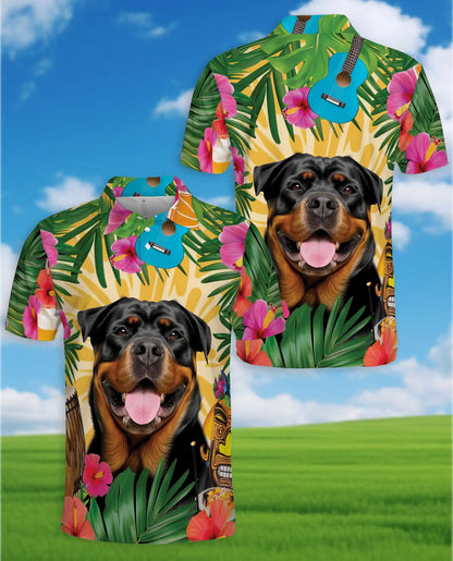 Rottweiler Tropical Polo Shirt For Men- Dog Beach Summer Island Aloha| Netecom