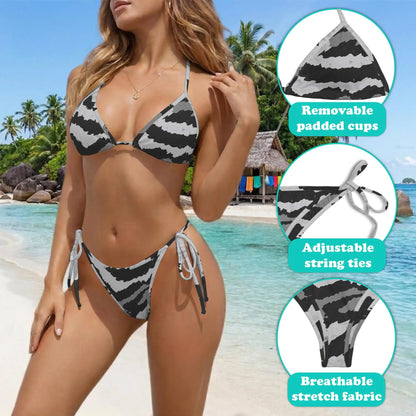 Grey Tiger Stripe Bikini Set for Women, Two Piece Swimsuit, Animal Print Beachwear | Netecom