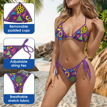 80s Pattern Bikini Set – Retro Geometric Two Piece Swimsuit | Netecom