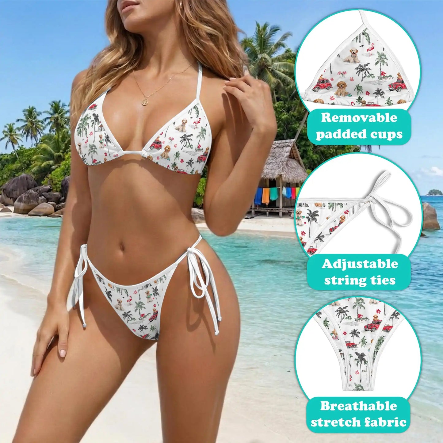 Goldendoodle Bikini Set for Women, Two Piece Swimsuit, Tropical Dog Beachwear | Netecom
