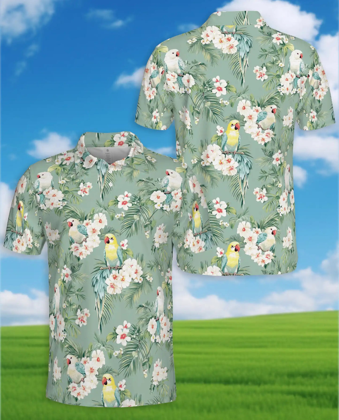 Tropical Parakeet Polo Shirt - Floral Bird Garden Style | Netecom
