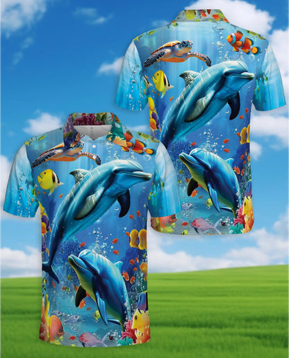 Underwater Dolphin Polo Shirt for Men – Tropical Ocean Sea Style | Netecom