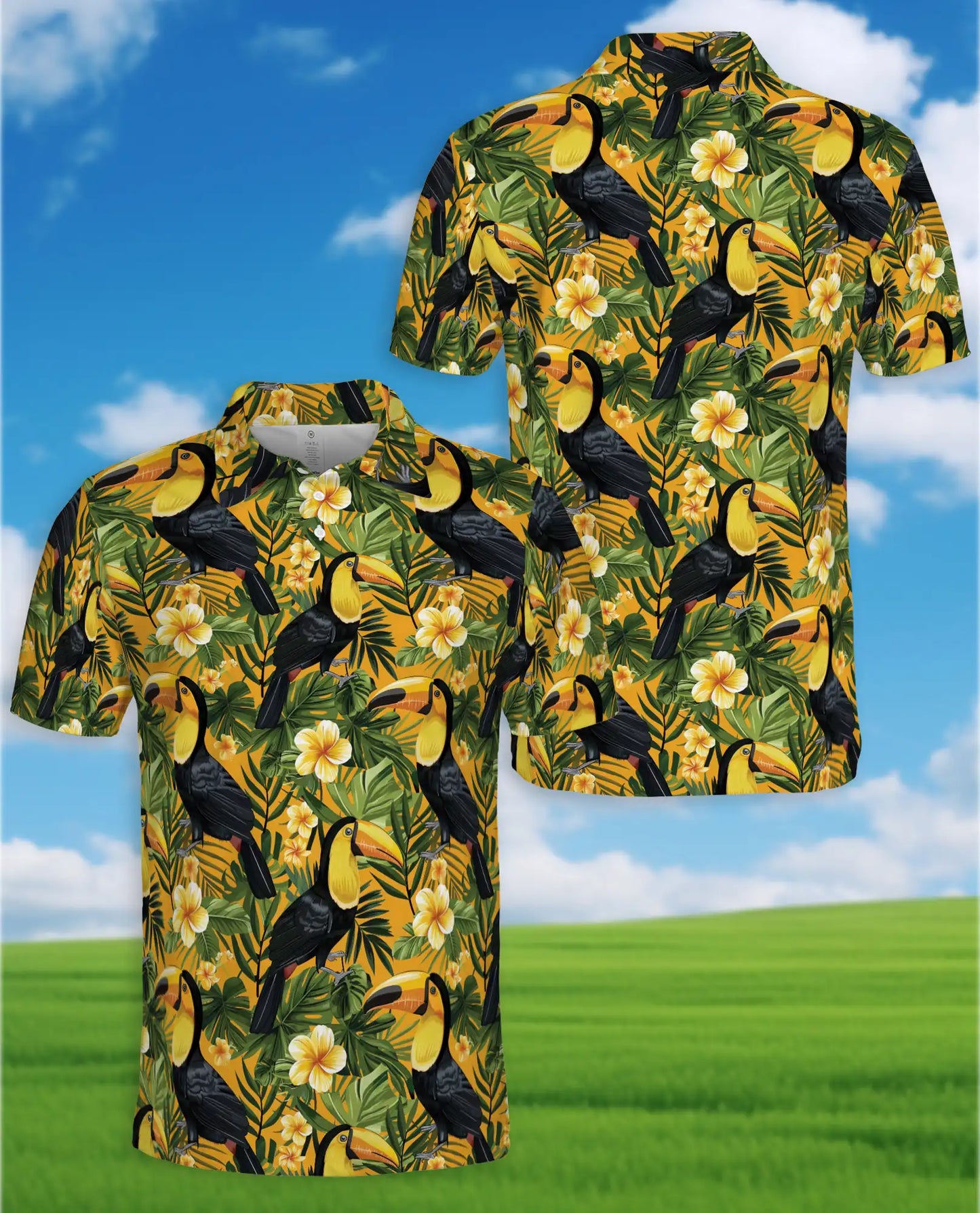 Toucan Tropical Floral Polo Shirt for Men-Jungle Bird Hawaiian Style | Netecom
