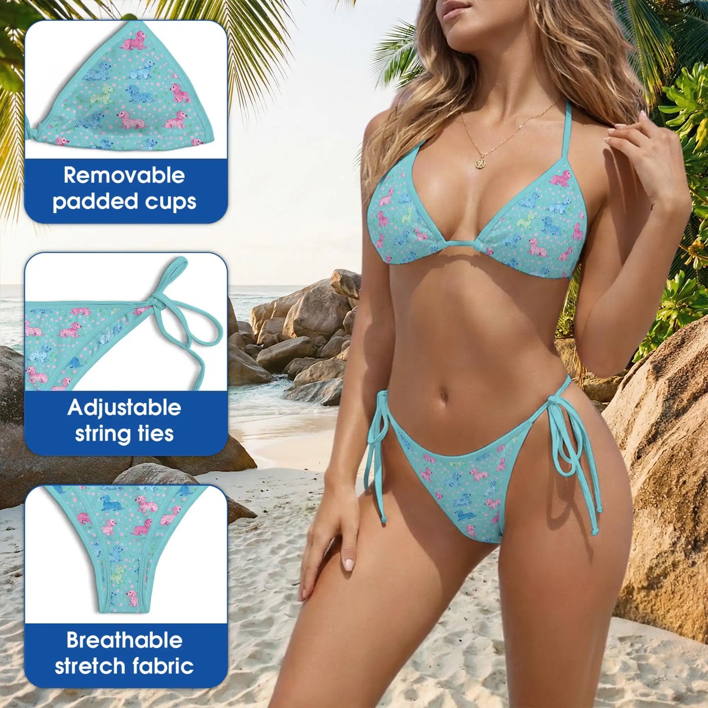 Cute Dachshund Bikini Set – Dog Lover Two Piece Swimsuit | Netecom
