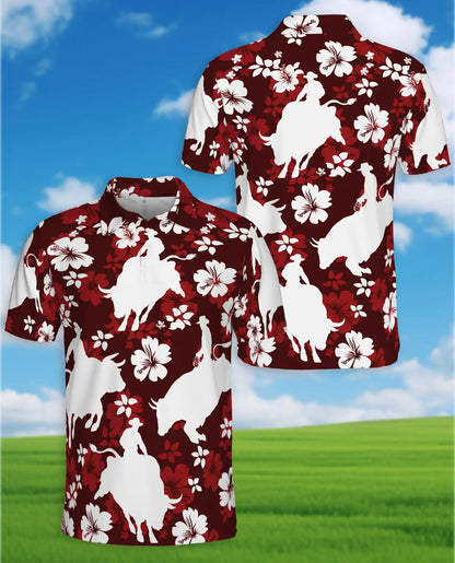 Red Rodeo Cowboy Floral 3D Polo Shirt for Men | Netecom