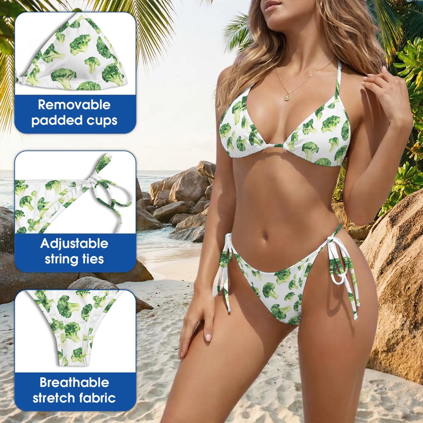 Vegetable Broccoli Bikini Set for Women, Two Piece Swimsuit, Fun Beachwear | Netecom