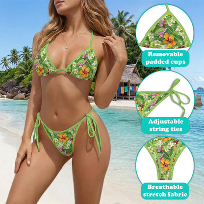 Tropical Floral Bikini Set for Women, Two Piece Swimsuit, Hawaiian Flower Beachwear | Netecom