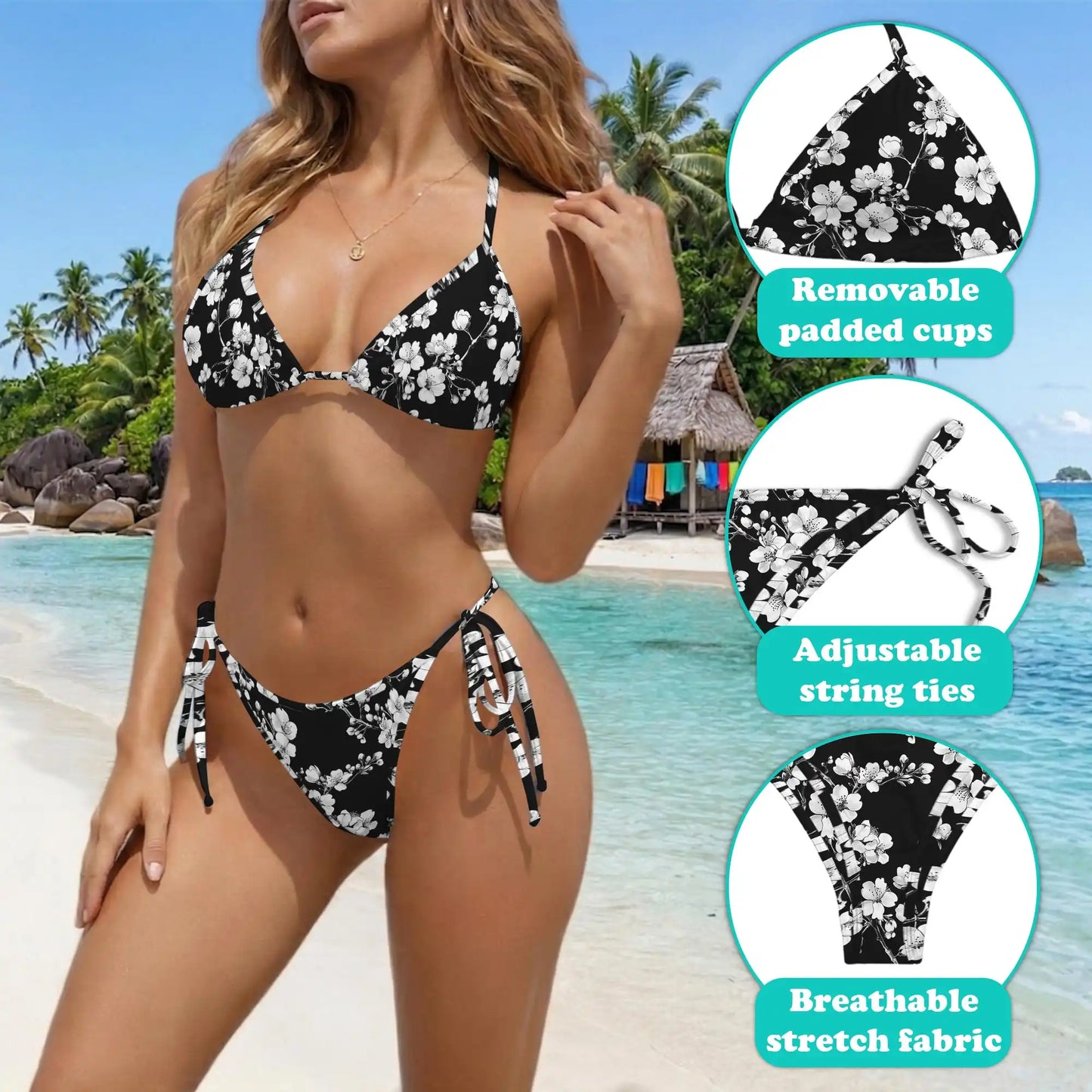 Japanese Aesthetic Sakura Bikini Set for Women, Two Piece Swimsuit, Floral Beachwear | Netecom
