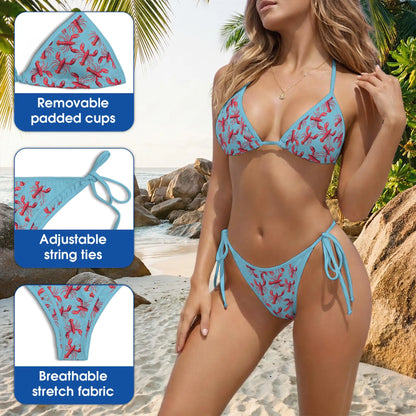 Red Lobster Bikini Set for Women, Two Piece Swimsuit, Lobster Print Beachwear | Netecom