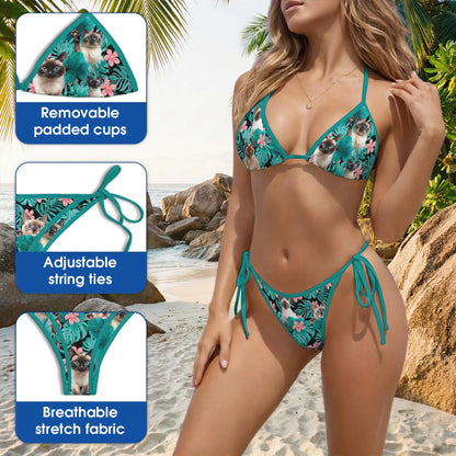 Siamese Cat Flowers Bikini Set For Women – Two Piece Swimsuit| Netecom