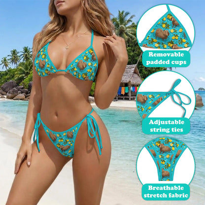 Capybara Lemon Bikini Set for Women, Two Piece Swimsuit, Tropical Animal Beachwear | Netecom