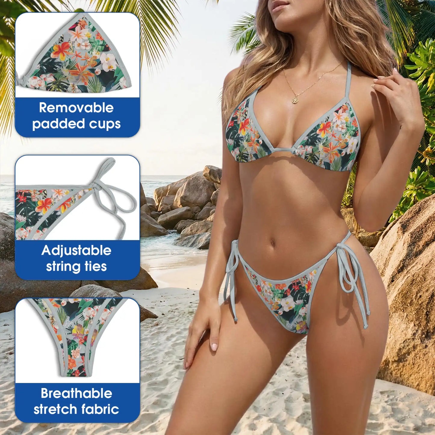 Vibrant Flower Bikini Set – Tropical Floral Two Piece Swimsuit | Netecom