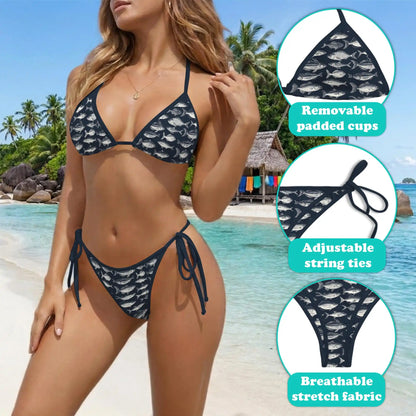 Vintage Blue Fish Bikini Set for Women Two Piece Swimsuit – Nautical Fish Print Bikini Set | Netecom