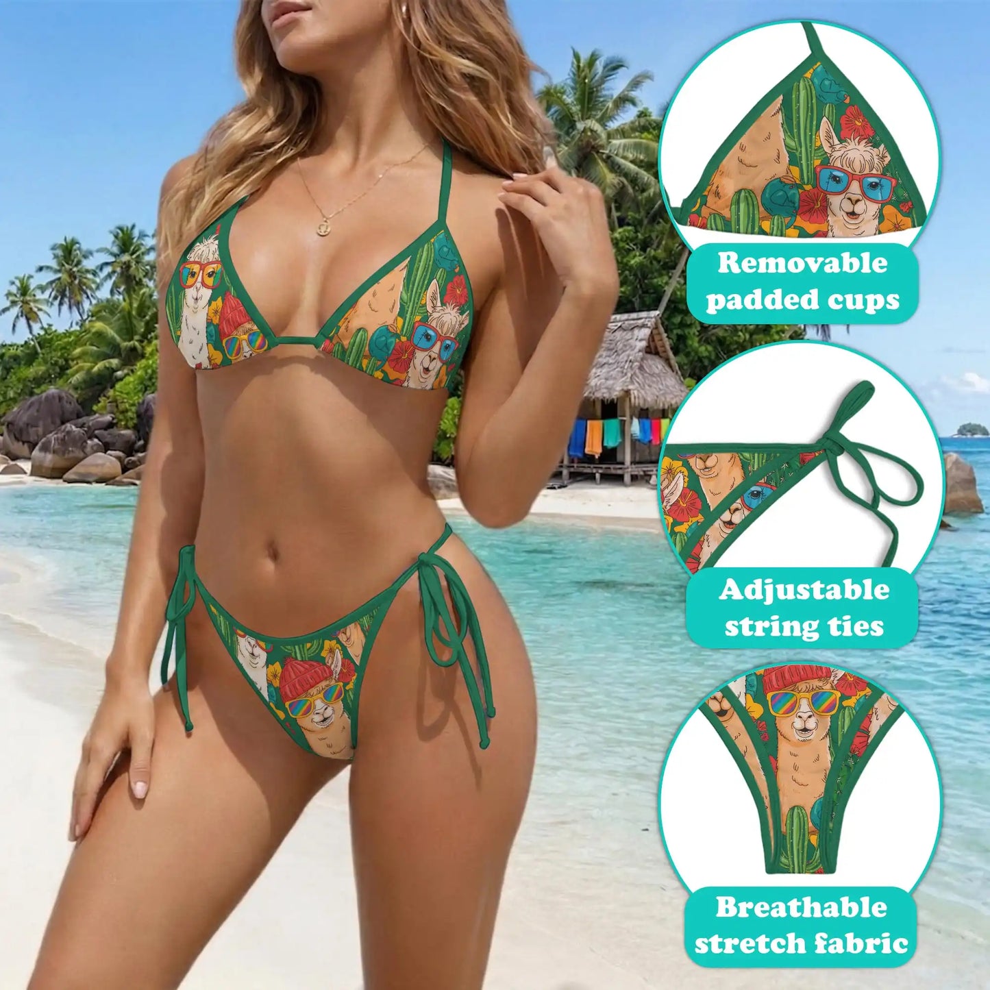 Funny Llama Bikini Set for Women, Two Piece Swimsuit, Cute Animal Beachwear | Netecom
