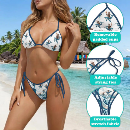 Cat Riding Whale Bikini Set for Women, Two Piece Swimsuit, Cute Ocean Animal Beachwear | Netecom