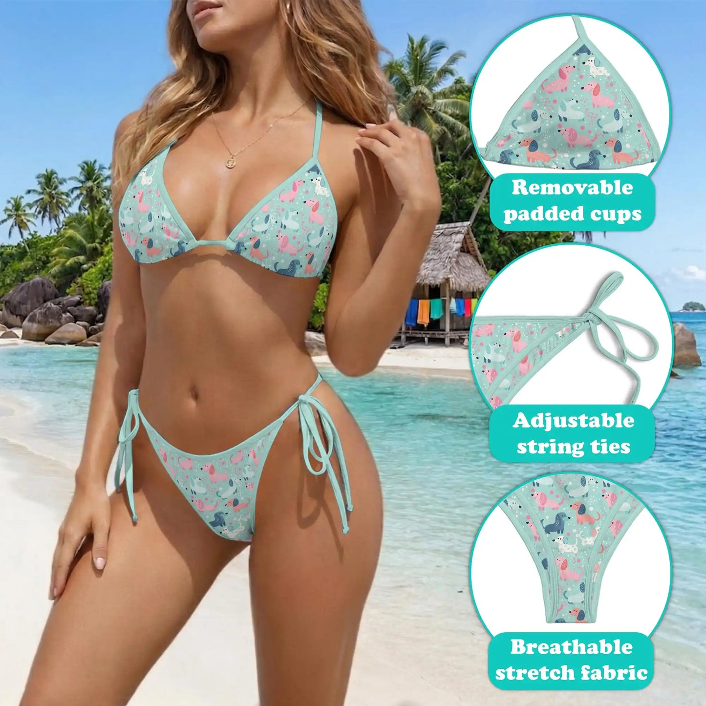 Dachshund Cute Bikini Set for Women, Two Piece Swimsuit, Cute Dog Beachwear | Netecom