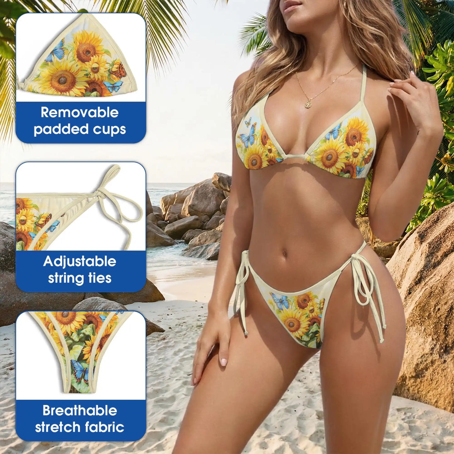 Sunflower Butterfly Bikini Set – Floral Nature Two Piece Swimsuit | Netecom