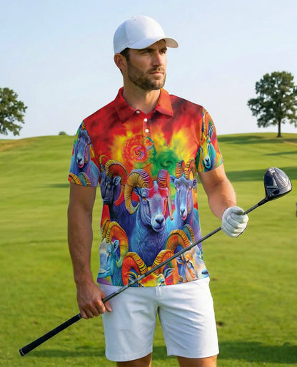 Psychedelic Ram Polo Shirt – Colorful Bighorn Sheep Print | Netecom