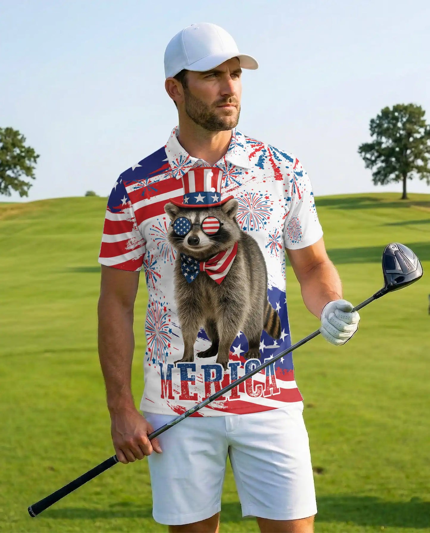 Patriotic Raccoon Polo Shirt for Men – USA Holiday Style | Netecom