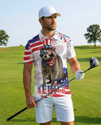Patriotic Raccoon Polo Shirt for Men – USA Holiday Style | Netecom