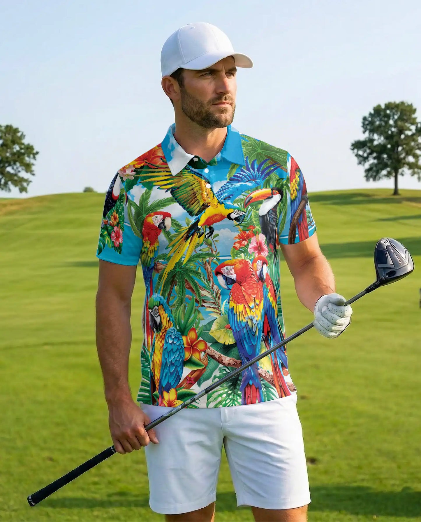 Tropical Parrot Polo Shirt for Men – Jungle Vacation Style | Netecom