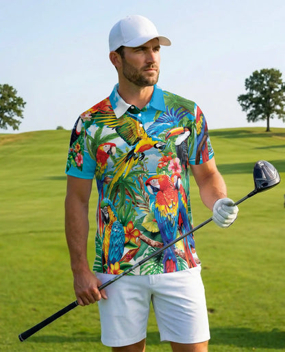 Tropical Parrot Polo Shirt for Men – Jungle Vacation Style | Netecom