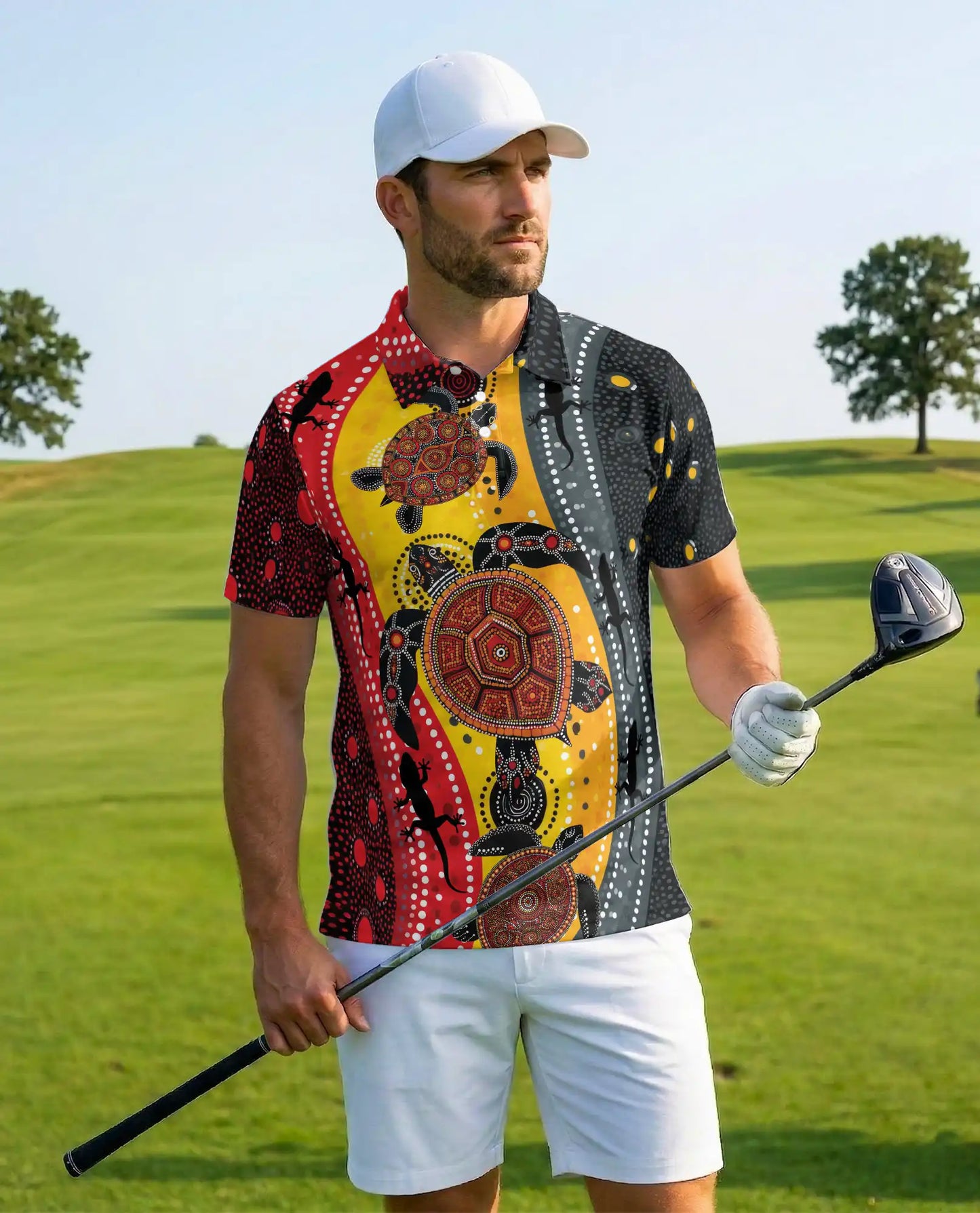 Turtle Dot Art Polo Shirt for Men – Aboriginal Inspired Style | Netecom