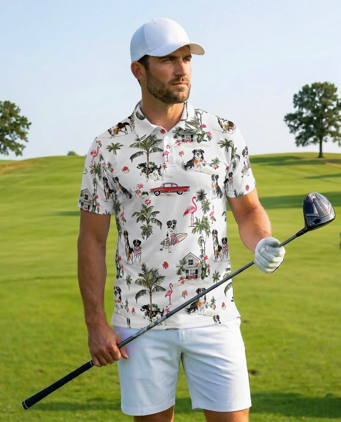 Bernese Mountain Dog Polo Shirt – Tropical Beach Print | Netecom