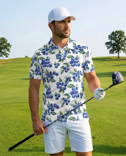 Blueberry Fruit Hawaiian Polo Shirt for Men – Tropical Summer Style | Netecom