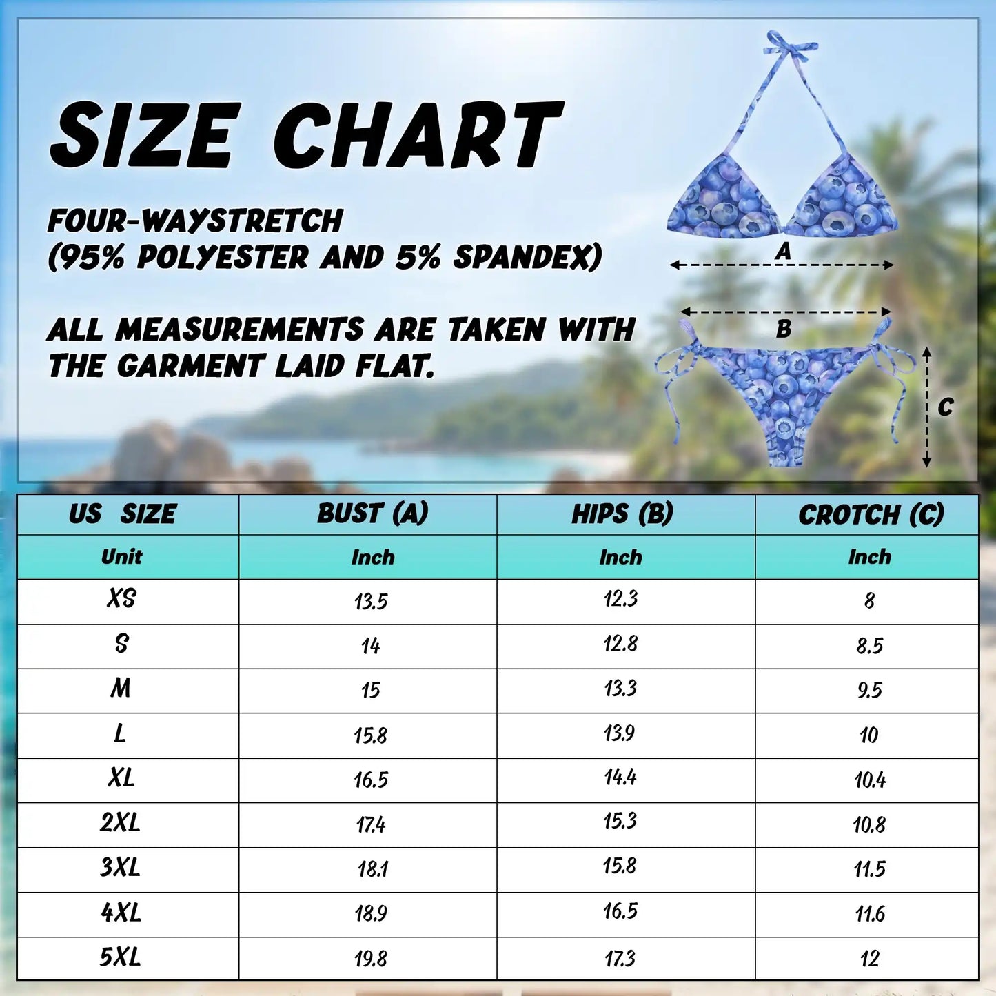 Blueberry Pattern Bikini Set for Women, Two Piece Swimsuit, Fruit Print Beachwear | Netecom