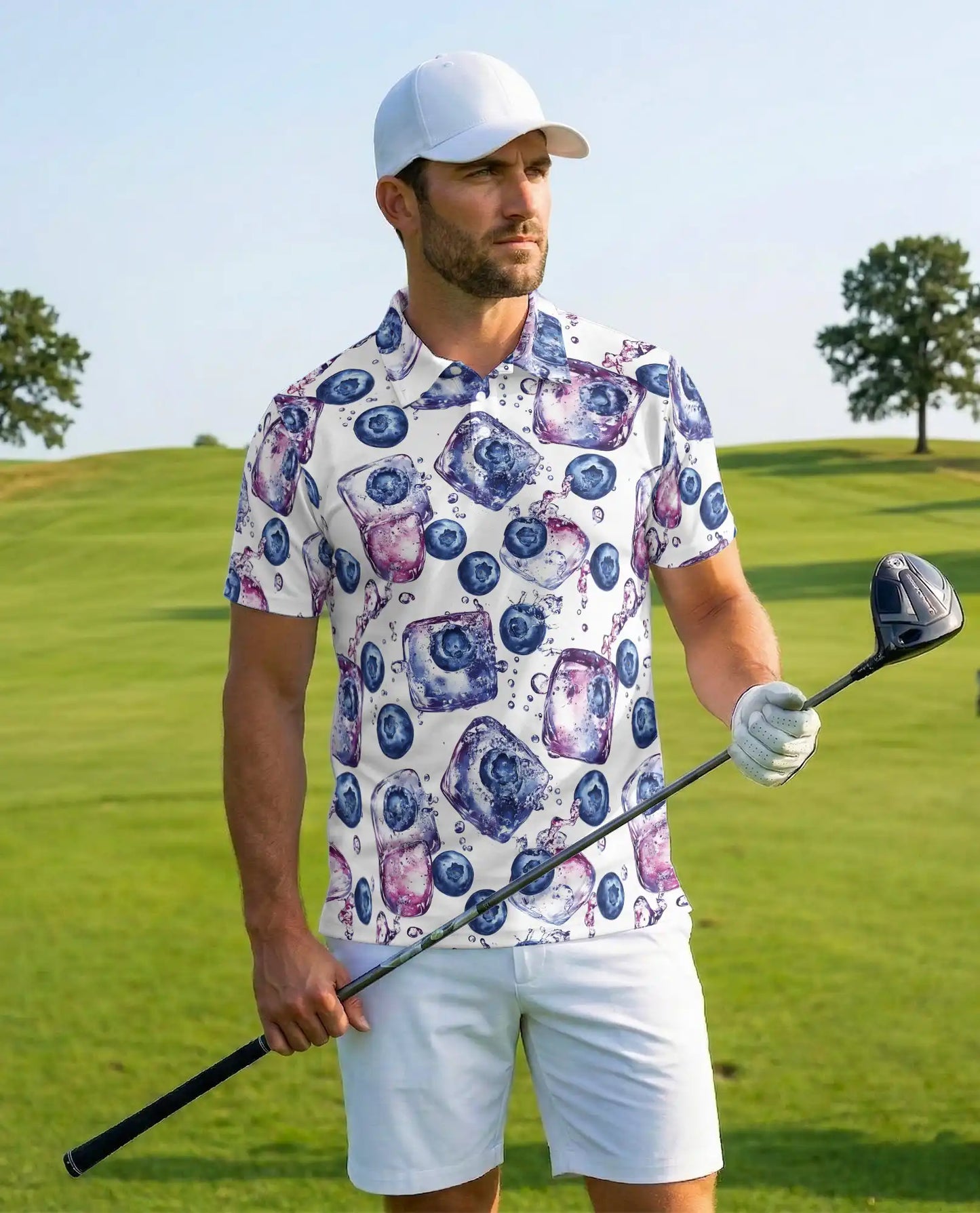 Blueberry Ice Polo Shirt for Men – Netecom Hawaiian Summer Shirt | Netecom