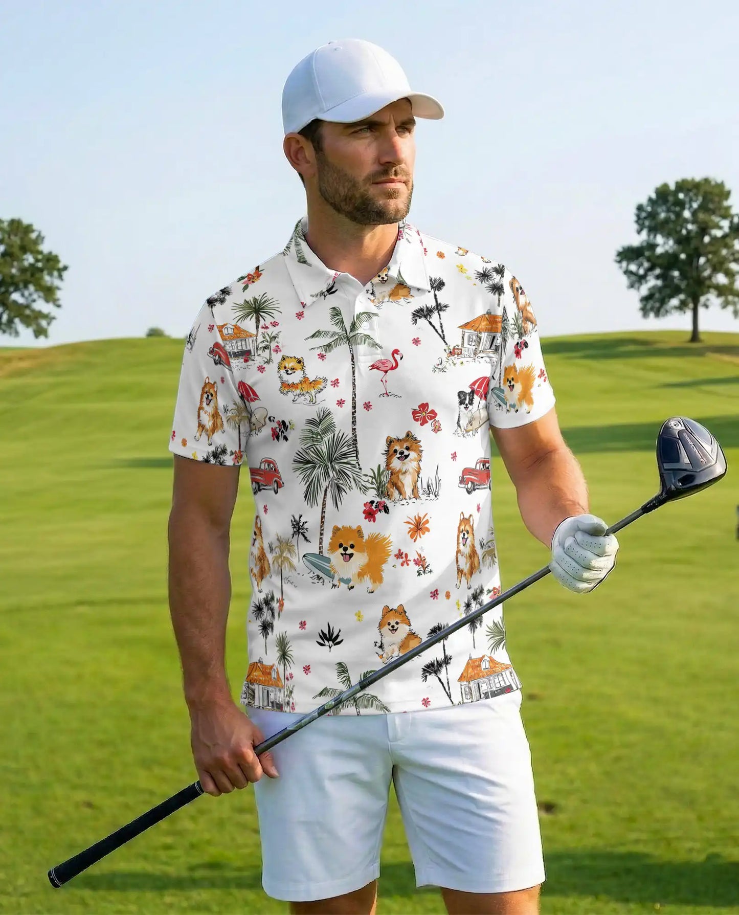 Tropical Cats Hawaiian Polo Shirt for Men – Colorful Island Design | Netecom