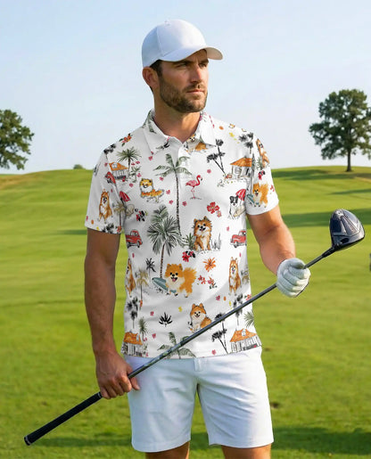 Tropical Cats Hawaiian Polo Shirt for Men – Colorful Island Design | Netecom