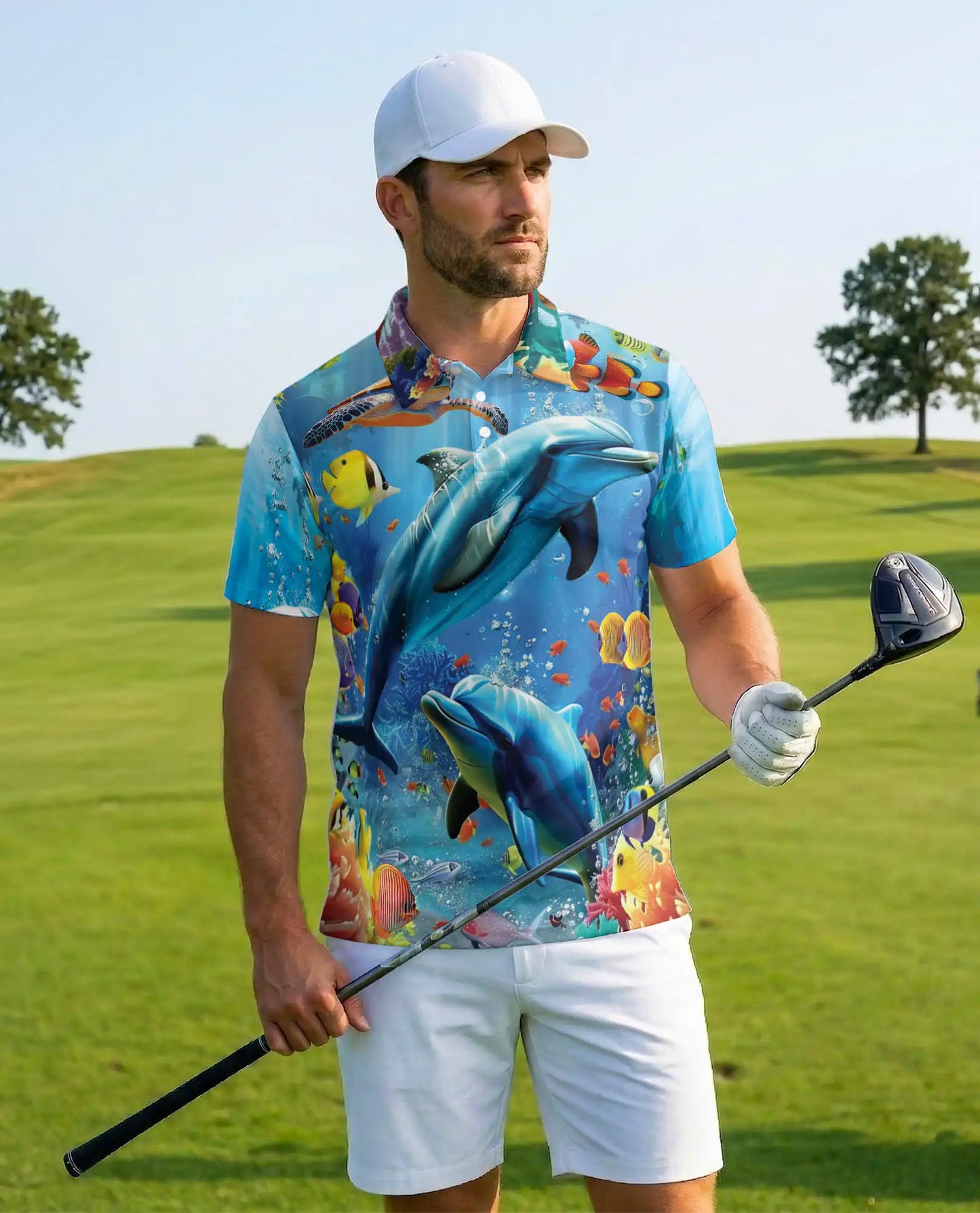 Underwater Dolphin Polo Shirt for Men – Tropical Ocean Sea Style | Netecom