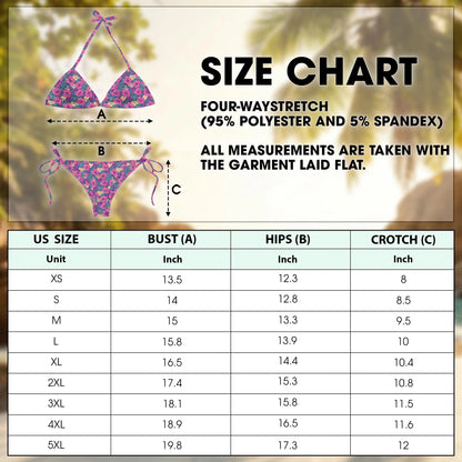 Tropical Roselle Bikini Set for Women, Two Piece Swimsuit, Hibiscus and Tropical Print Beachwear | Netecom