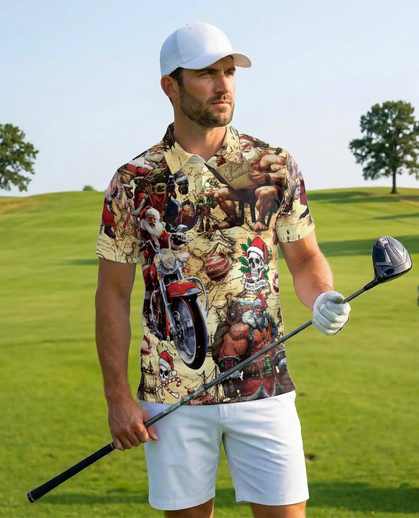 Santa Biker Polo Shirt for Men – Christmas Party Style | Netecom